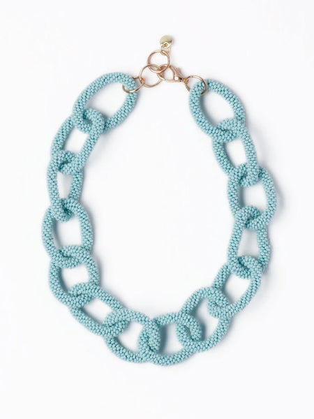 Jenna Chain Link Beaded Necklace in Light Blue