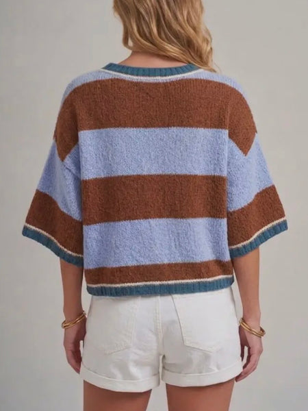 Cross The Line Sweater in Blue & Brown