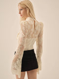 Corded Lace Silk Jacquard Bodysuit in Cream