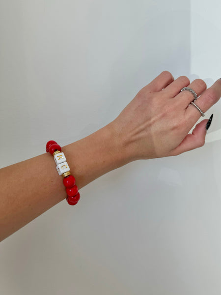 KC Jumbo Block & Bead Bracelet in Red