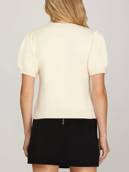 Felt Fancy Bow Top in Cream