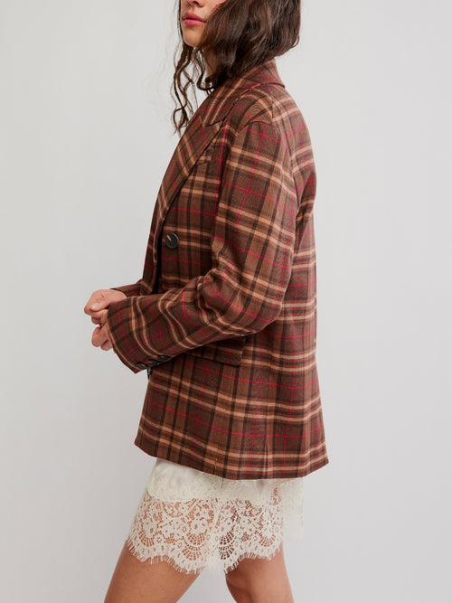 Dean Double Breasted Blazer in Oliver Plaid Brown