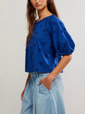 Jessie Eyelet Tee in Navy Combo