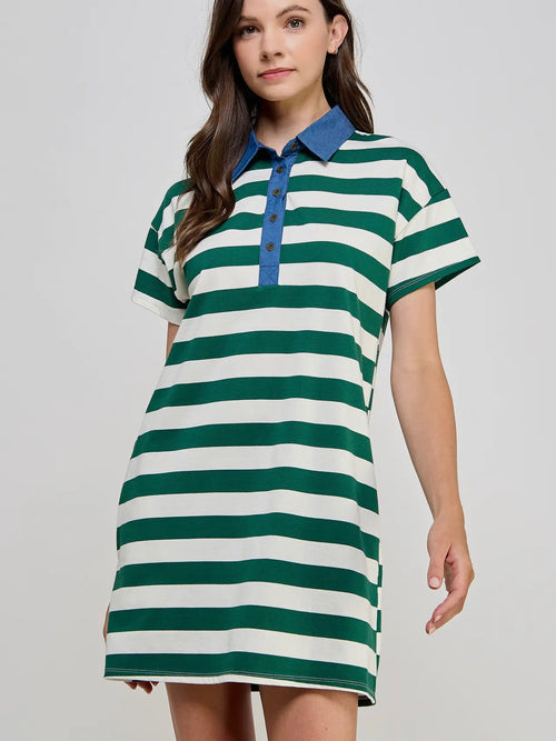 Hyped For Stripes Tee Dress in Green