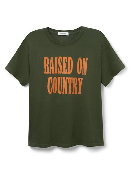 Raised On Country Merch Tee in Military Green