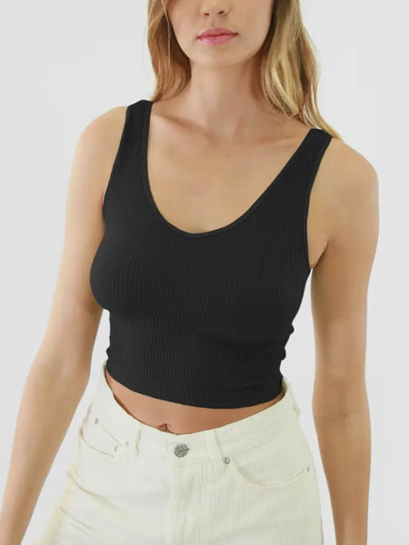 Either Way Ribbed Tank in Black