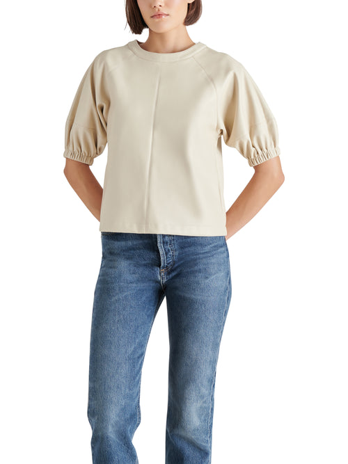 Reilly Faux Leather Top in Bone