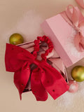Holiday Satin & Rhinestone Bow Scrunchie