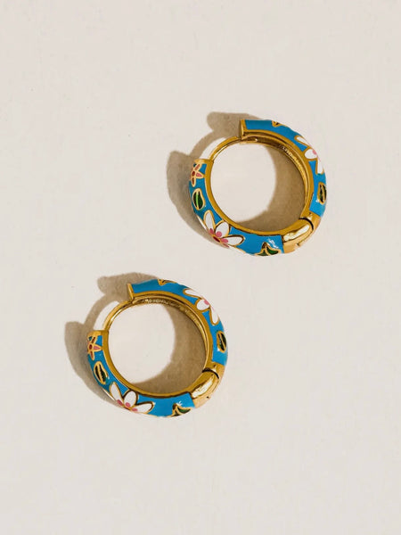 Isabeau Floral Hoops in Blue