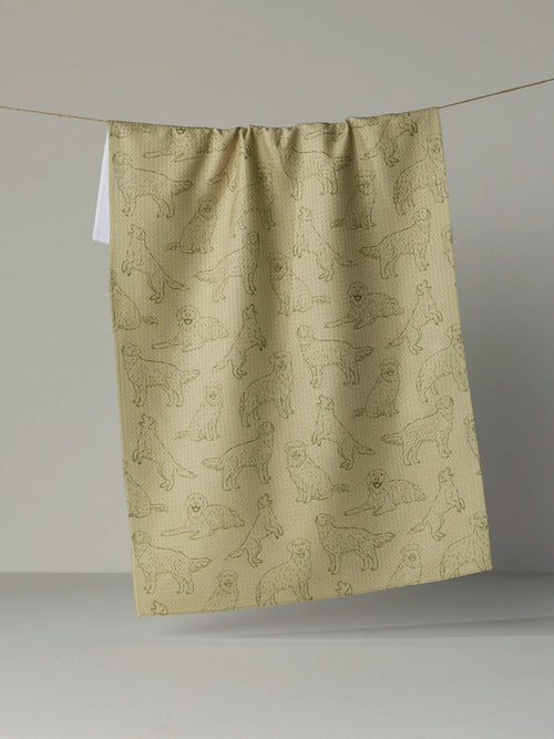 Golden Pups Tea Towel in Aloe
