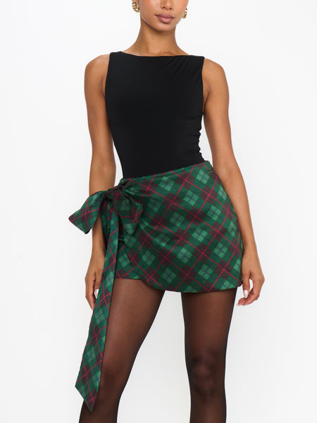 Iva Bow Skirt in Mistletoe Plaid