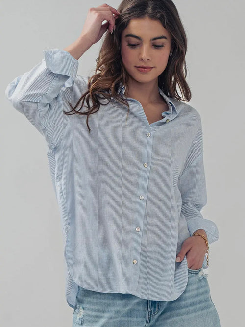 Put It Plainly Button Up in Blue