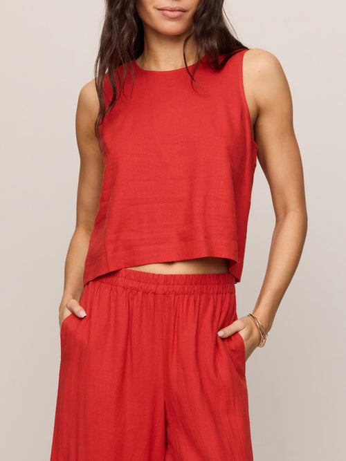 Sloane Linen Top in Chili Pepper