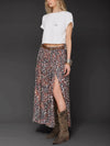 Belted Cheetah Print Maxi Skirt in Brown