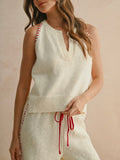 Take Me Out Stitch Tank in Ivory & Red