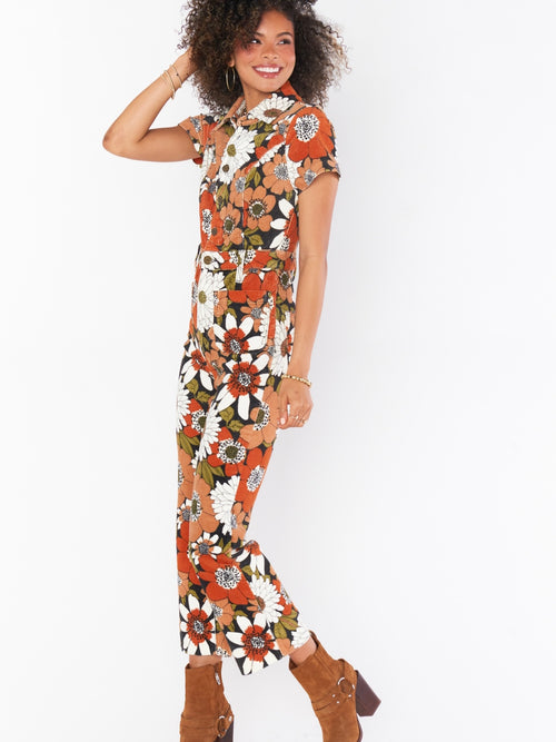 Cropped Everhart Jumpsuit in Hutton Floral Corduroy