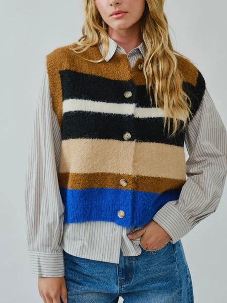 Maple on the Mind Sweater Vest in Brown Combo