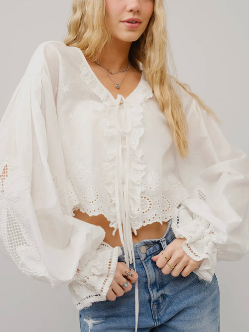 Ever Eyelet Blouse in Off White