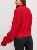 Chunky Knit Mock Neck Sweater in Chili