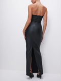 Tube Maxi Dress in Black Faux Leather