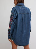Rainbow Embroidered Denim Shirt in Rinse Wash