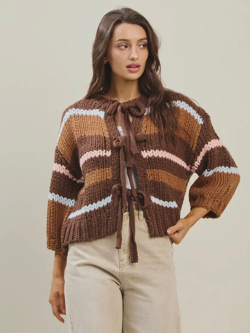 Coco Stripe Cardi in Brown