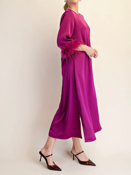 Fair Feather Midi Dress in Plum