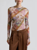 Printed Mesh Long Sleeve Top in Outpost Paisley