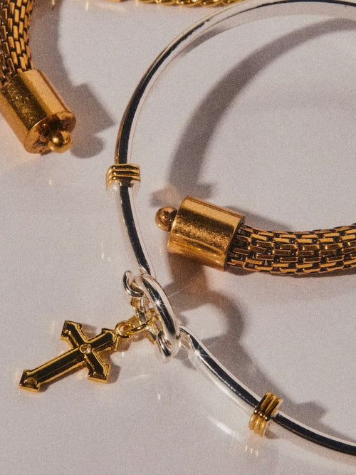 Cross Clip Bangle in Two Tone