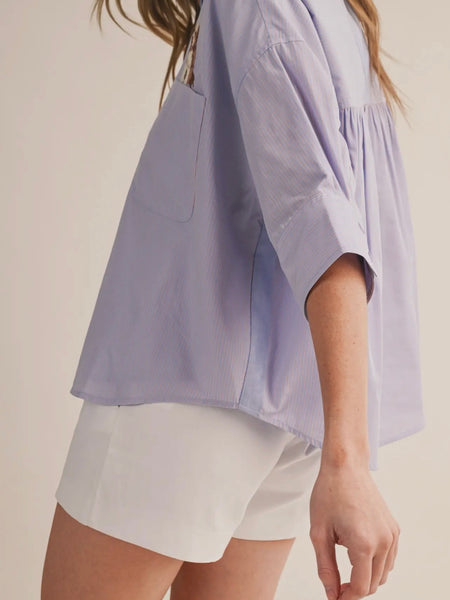 Pocket Pup Button Up in Blue Stripe