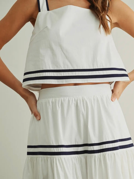 Set To The Sea Tank in White & Navy