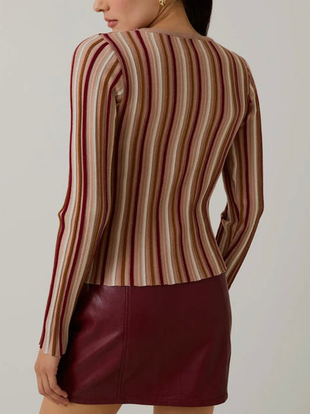 Sold On Stripes Top in Mauve & Maroon