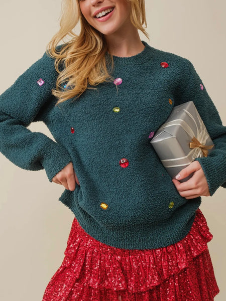 Holly Jolly Stone Sweater in Hunter Green