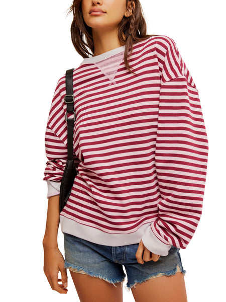 Classic Striped Crew in Raspberry Combo