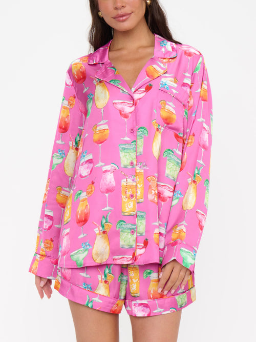 Favorite Pj Set in Pink Sunset Cocktails Silky