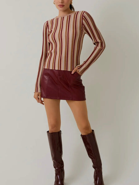 Sold On Stripes Top in Mauve & Maroon