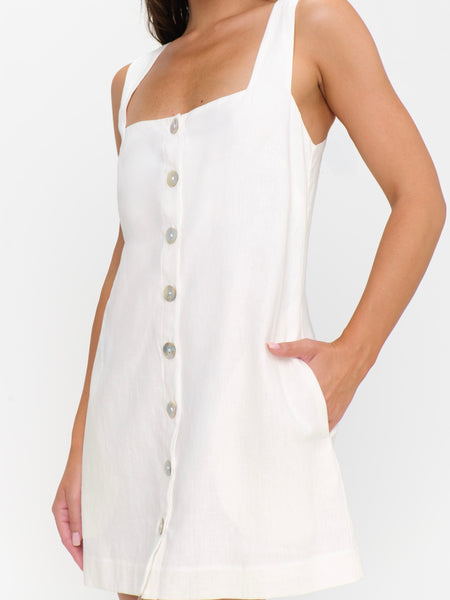 Everly Mini Dress in White Linen