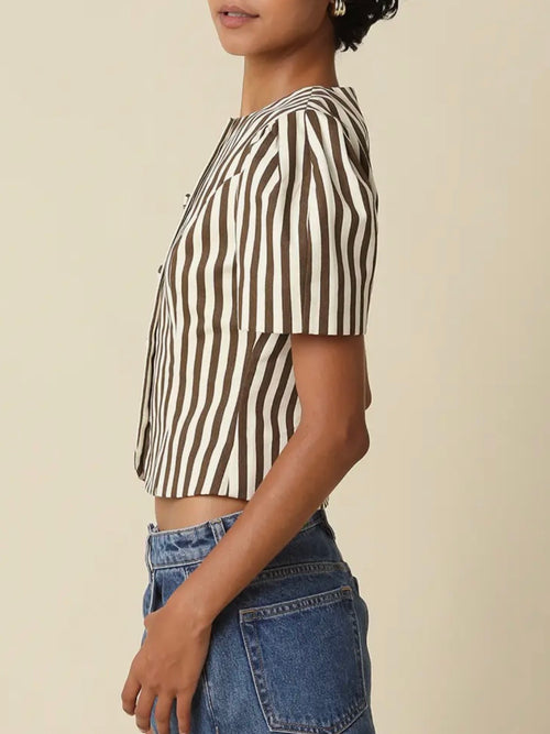 A Scoop Of Stripes Top in Brown