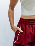 Piped Balloon Pants in Burgundy