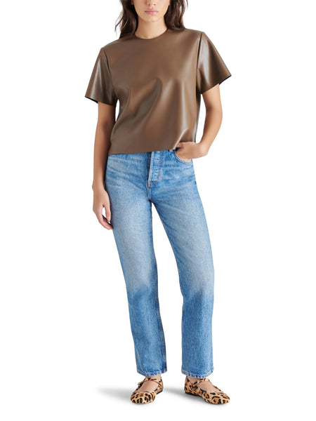 Ezra Faux Leather Top in Coco