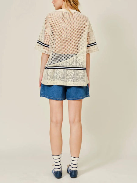 Team Player Crochet Lace Top in Natural