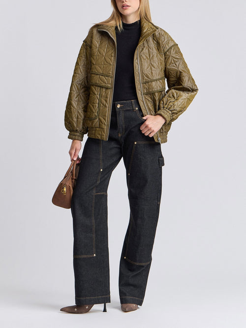 Quilted Funnel Neck Oversized Bomber in Seagrass