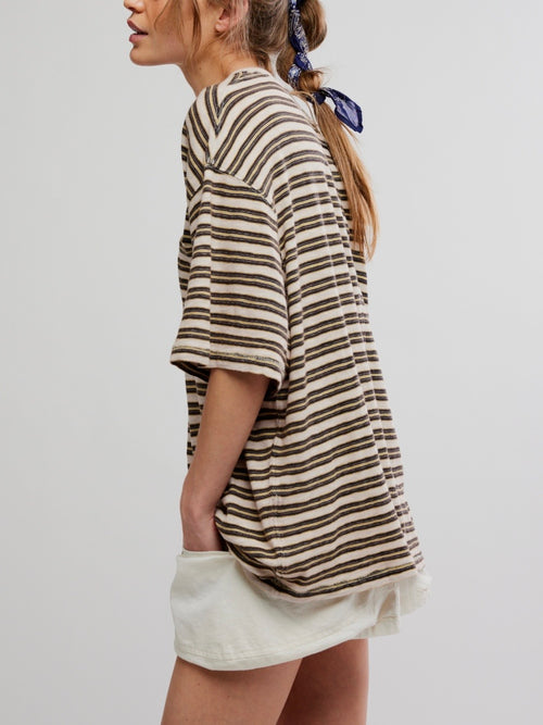 All Love Stripe Pocket Tee in Tea Combo