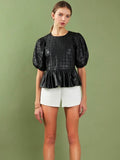 Eyelet It Go Faux Leather Blouse in Black