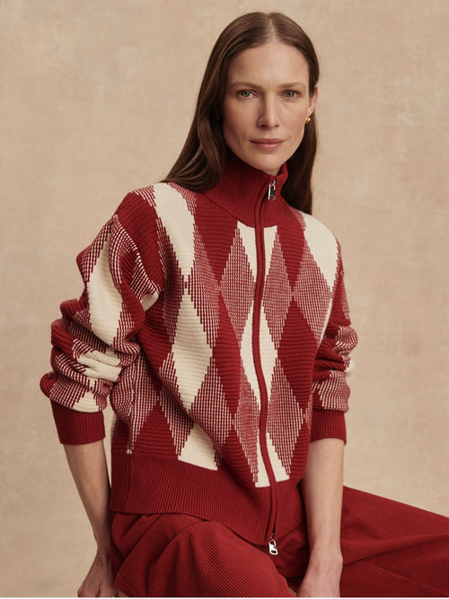 Karina Jacquard Knit Jacket in Red Dahlia