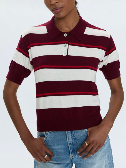 Drea Collared Sweater in Ruby Sangria Stripe