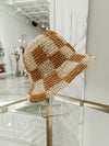 Straw Checked Bucket Hat in Beige