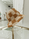 Straw Checked Bucket Hat in Beige