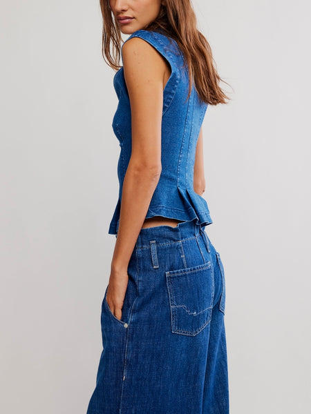 Dylan Denim Vest in Medium Blue