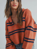 Crop & Roll Sweater in Rust & Navy